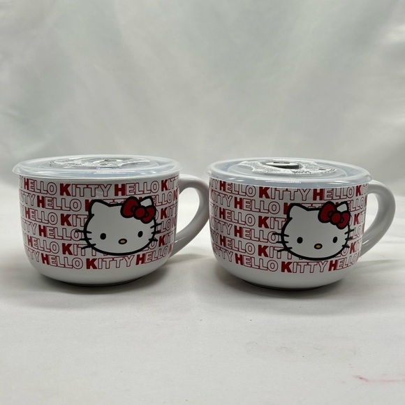 Sanrio Hello Kitty ceramic soup bowl color red and shite with lid. - Picture 3 of 6